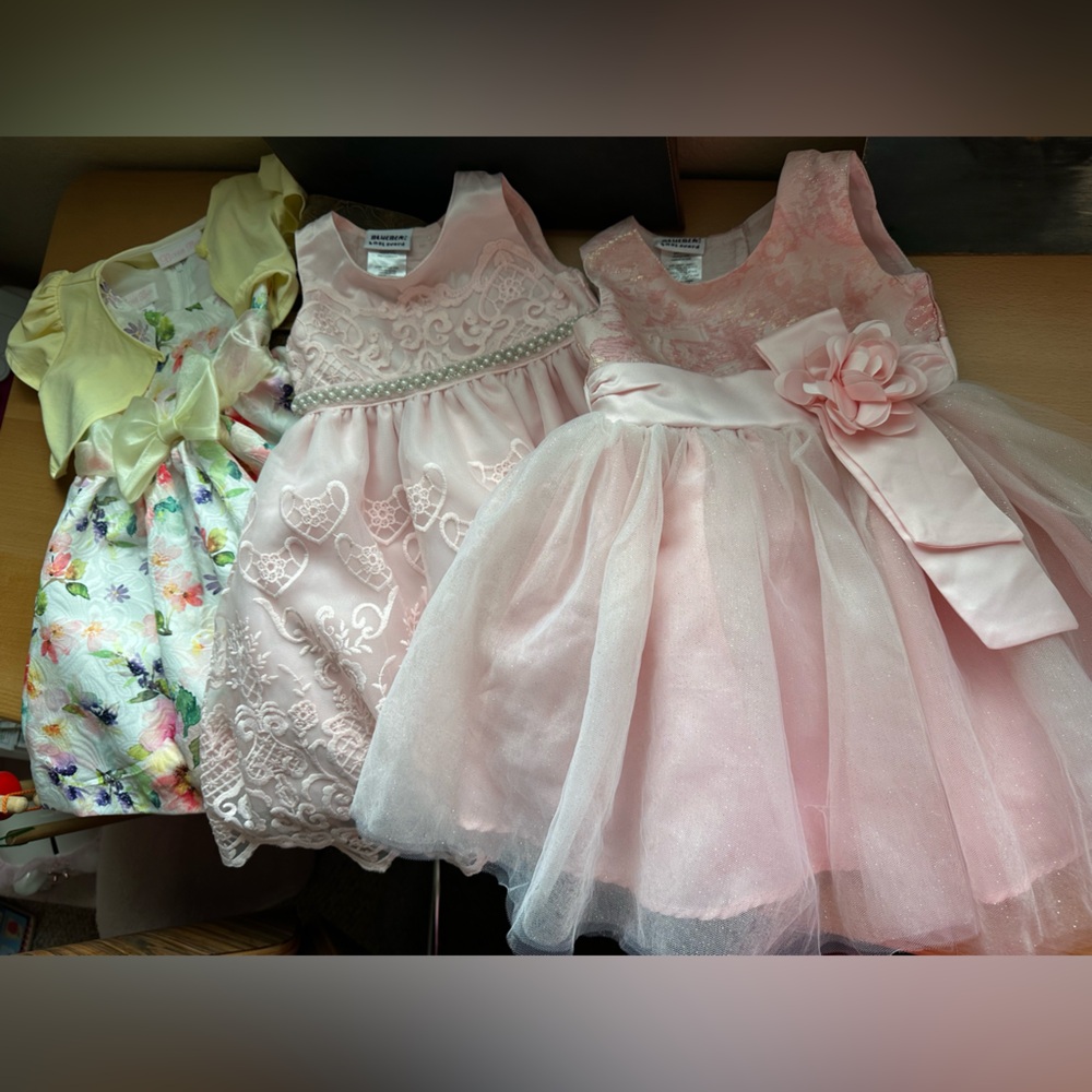 24month Dress bundle Pink Lace and Tulle Dress with Floral Pearl Accent